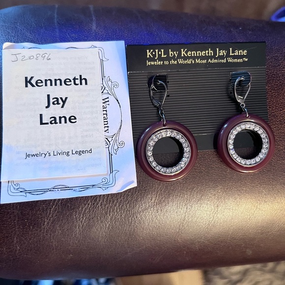 Kenneth Jay Lane Redish brown and Silver Hoop Earrings - Picture 1 of 5